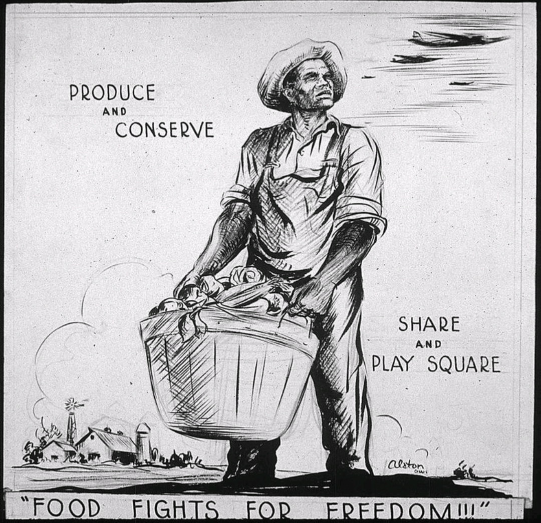 sepia toned antique hand drawn poster of farmer with slogans